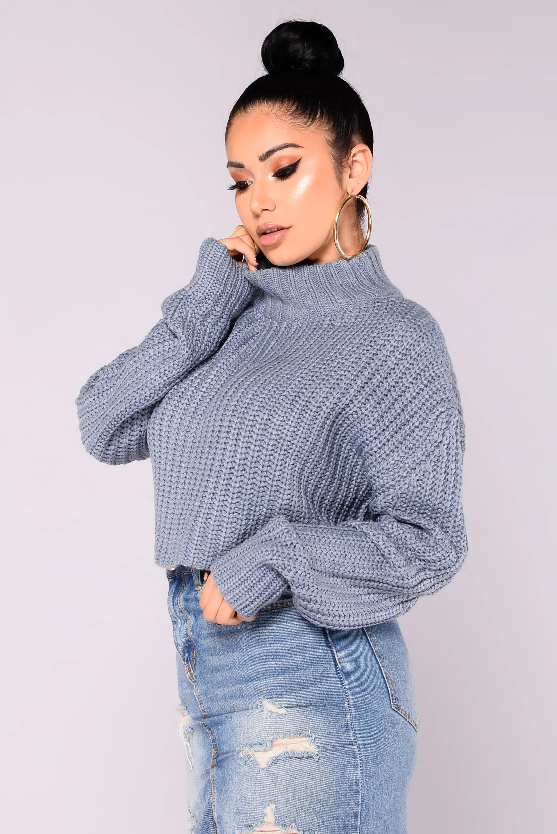 Avelina Long Sleeve Sweater - Dusty Blue