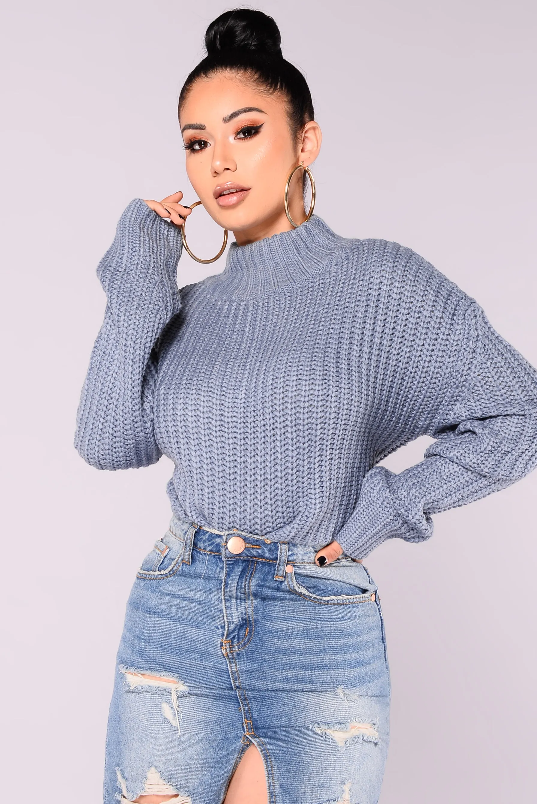 Avelina Long Sleeve Sweater - Dusty Blue