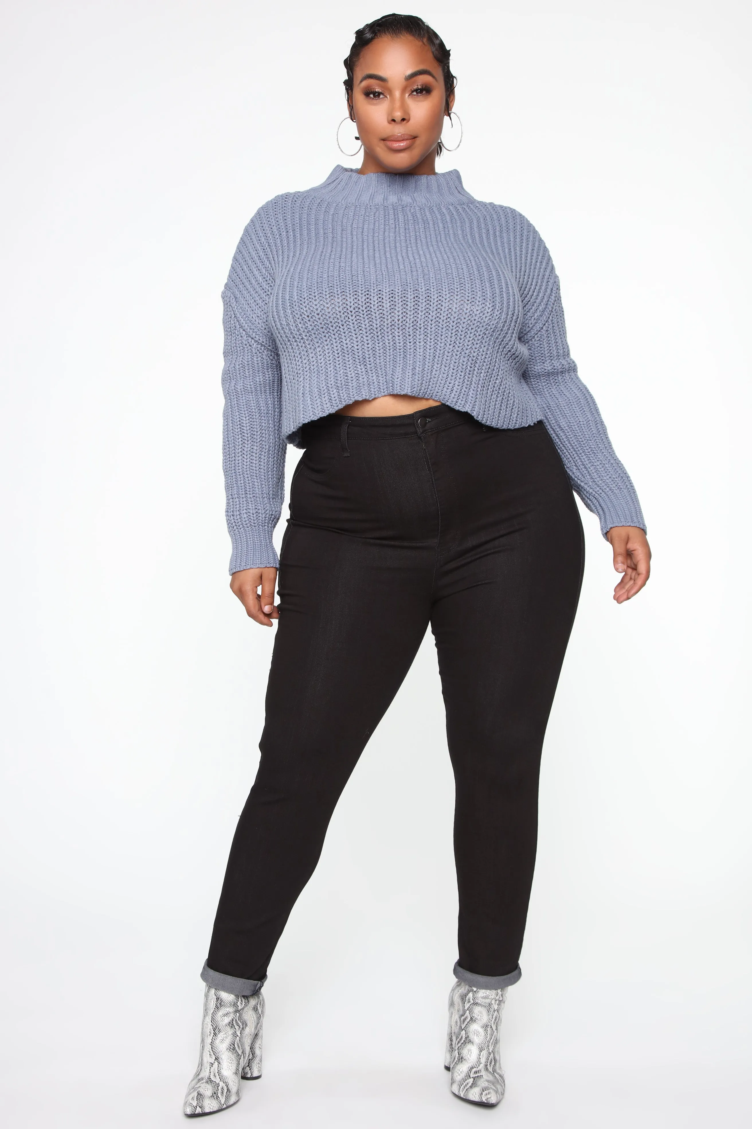 Avelina Long Sleeve Sweater - Dusty Blue