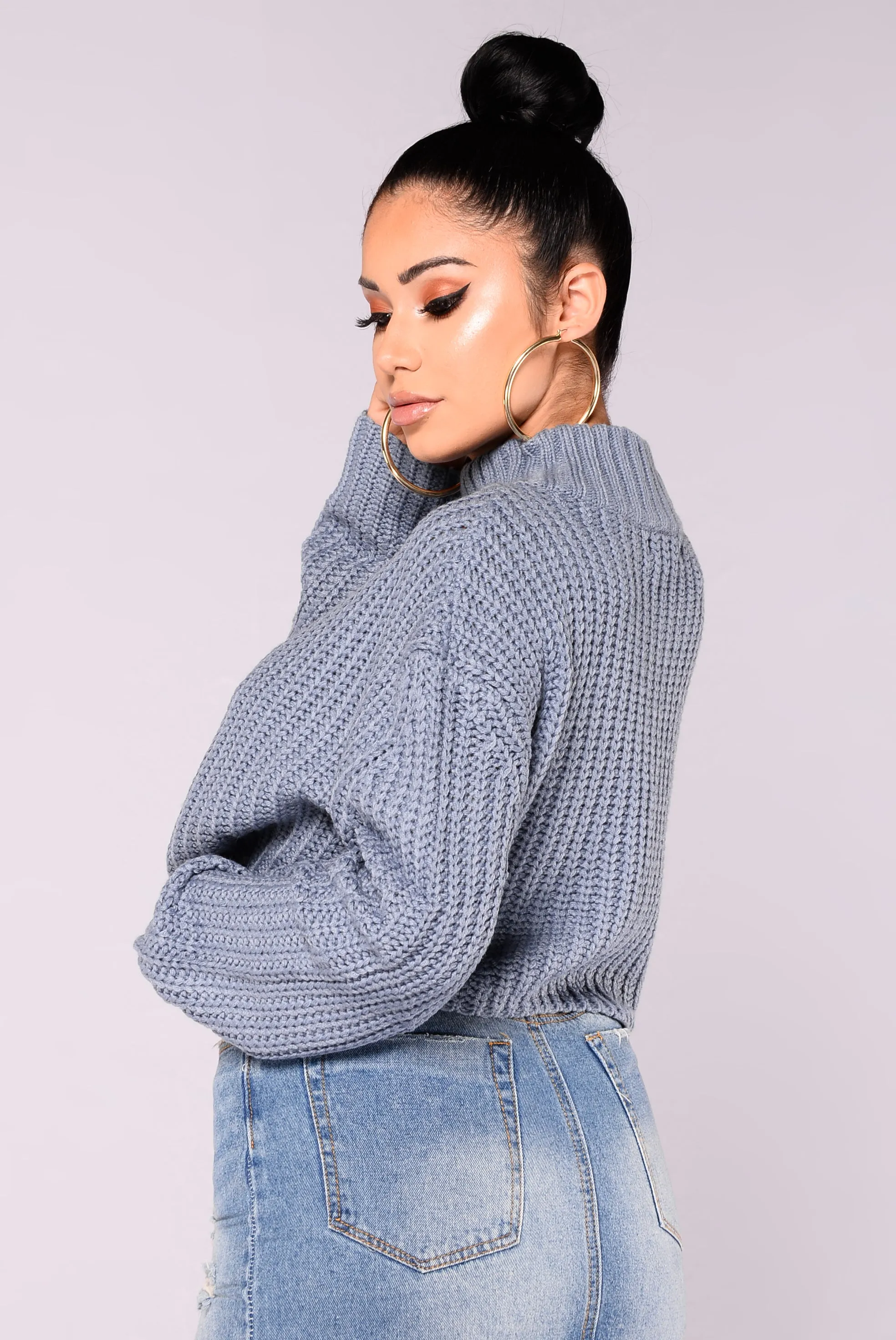 Avelina Long Sleeve Sweater - Dusty Blue