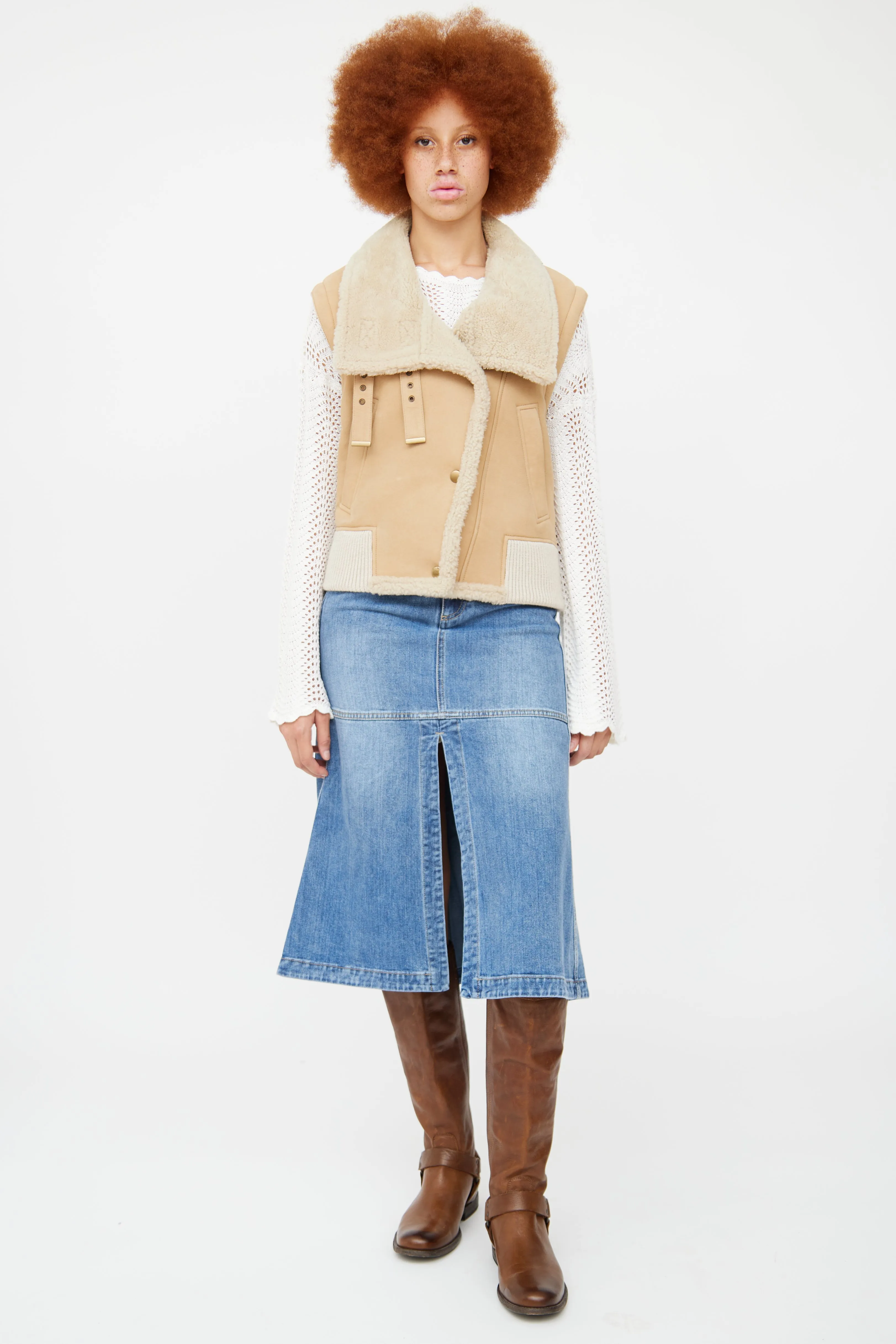 Beige Shearling Vest