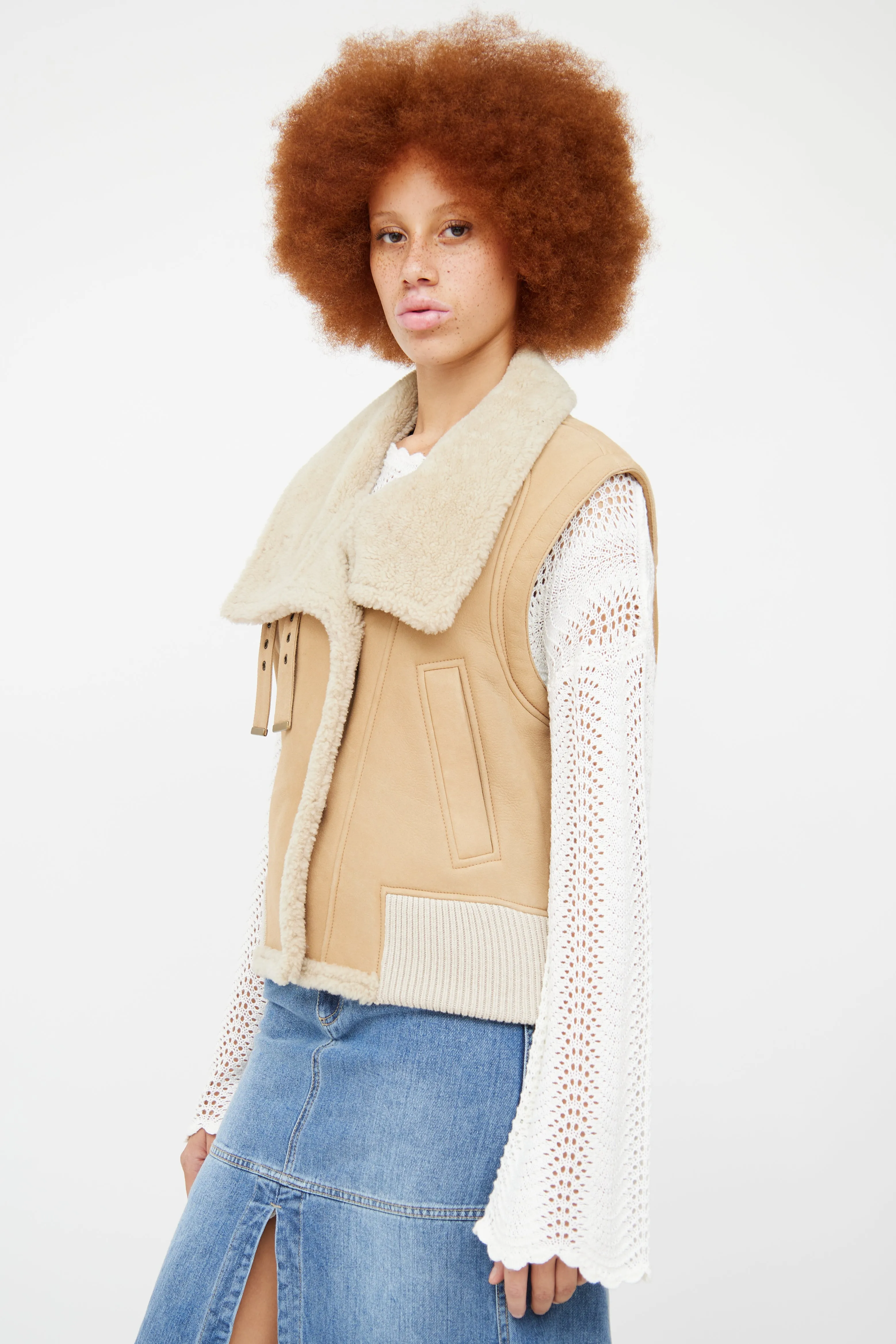 Beige Shearling Vest