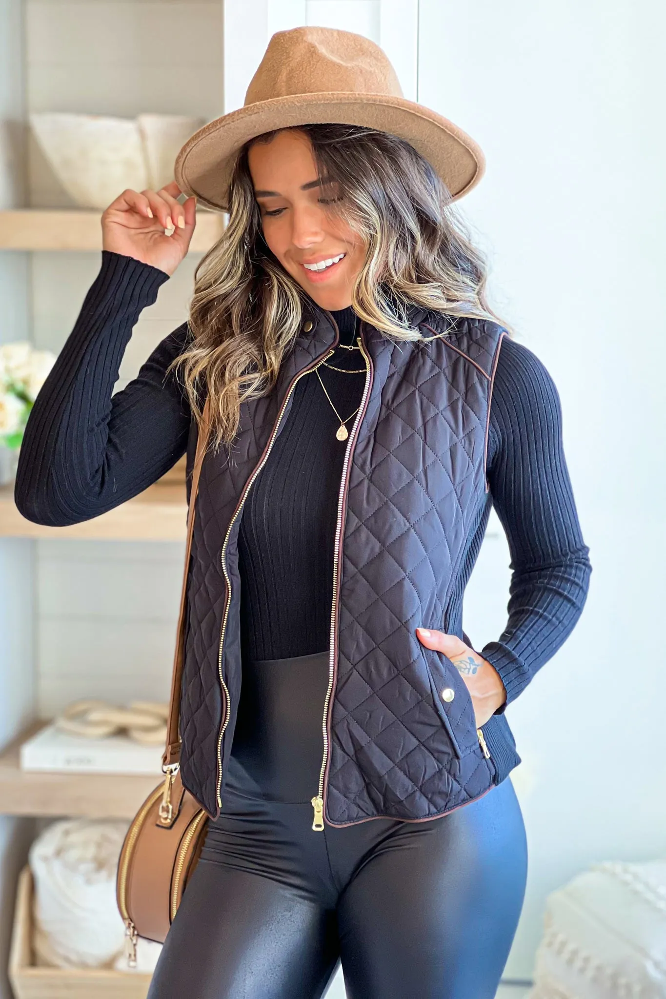 Black Quilted Vest with Pockets