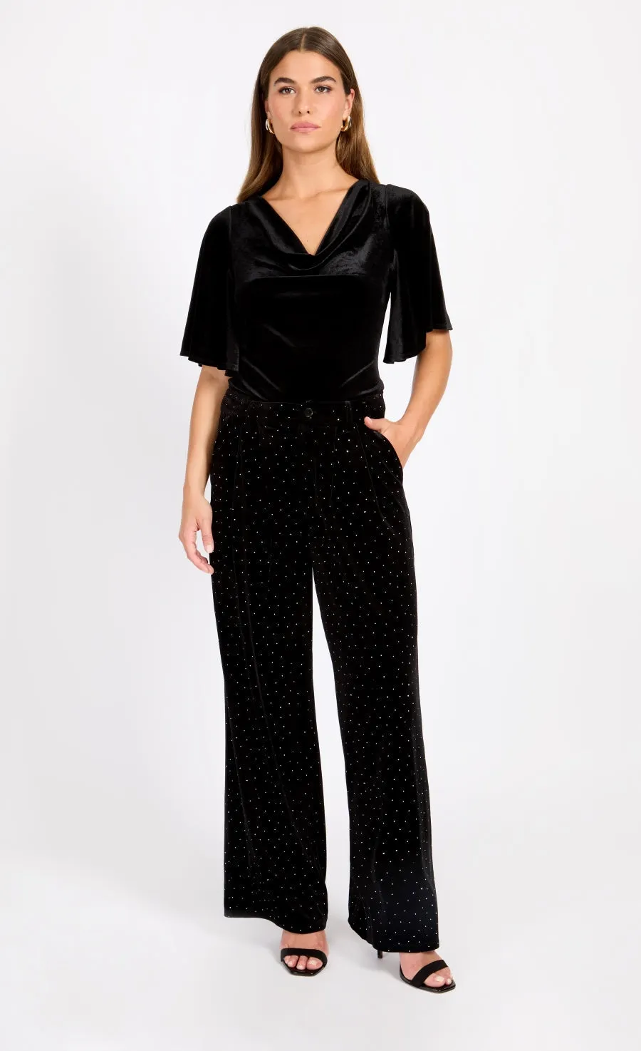 Black Velvet and Diamanté Trousers by Vogue Williams