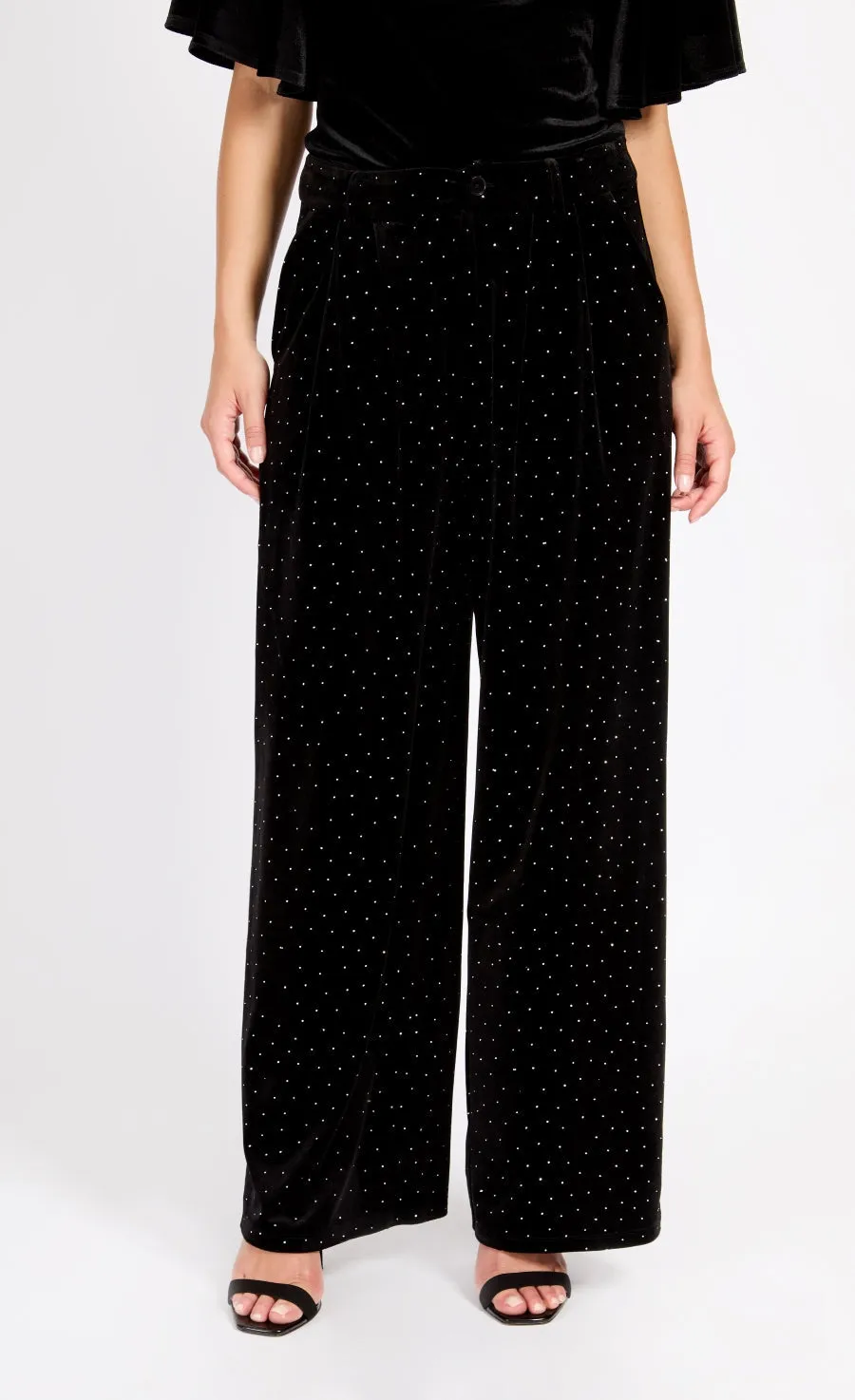 Black Velvet and Diamanté Trousers by Vogue Williams