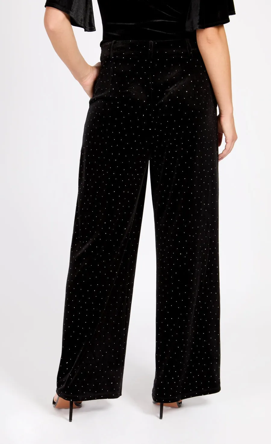 Black Velvet and Diamanté Trousers by Vogue Williams