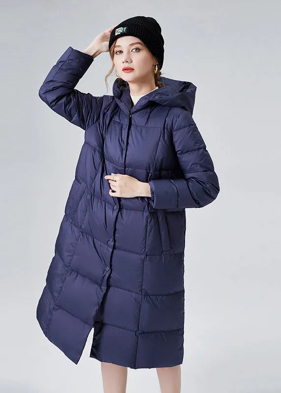 Blue Warm Duck Down Puffers Jackets Hooded  Winter