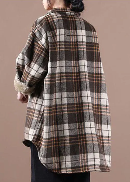 Chocolate Plaid Fleece Wool Lined outwear Peter Pan Collar Winter