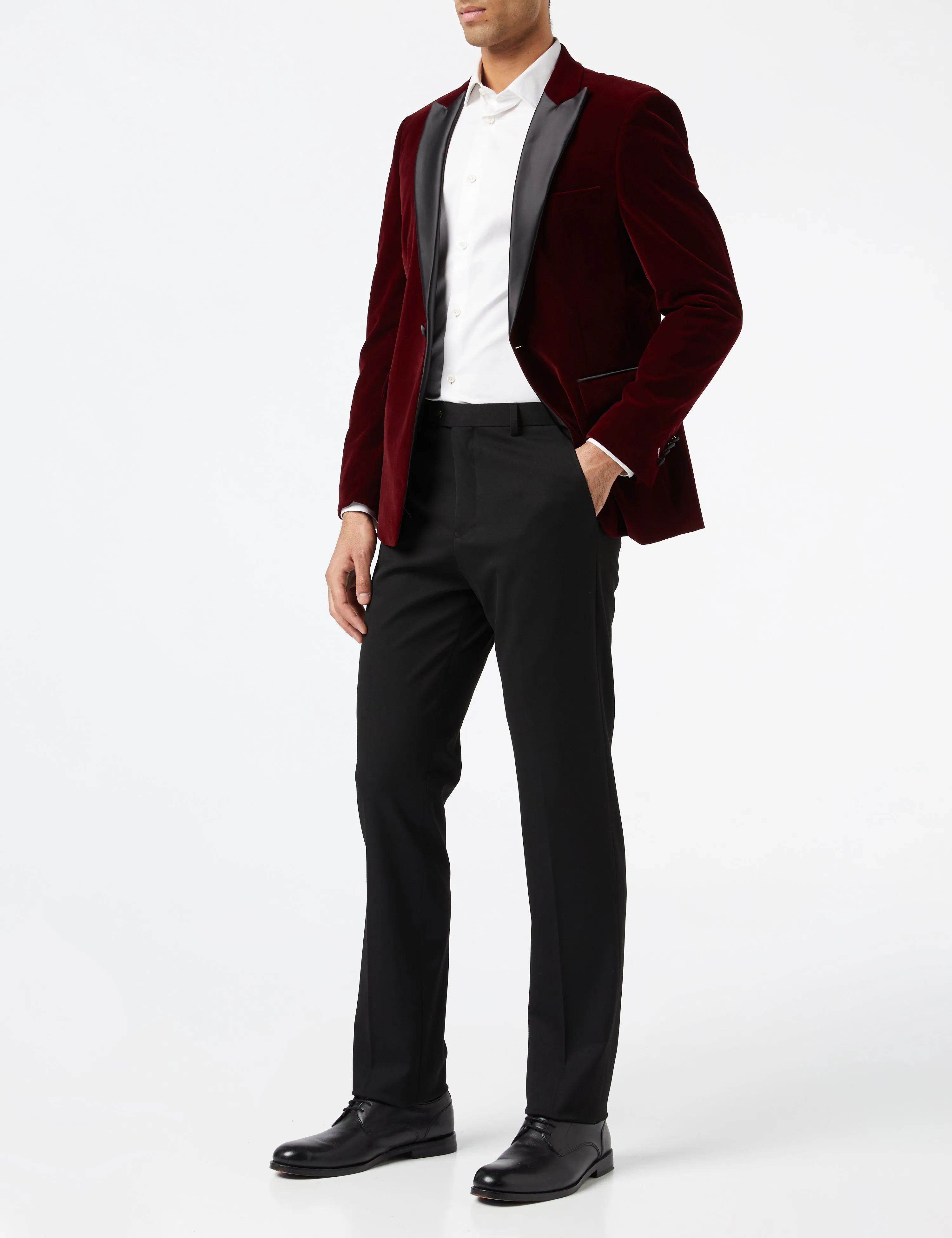 DINNER SAM - Burgundy Soft Velvet Tuxedo Jacket