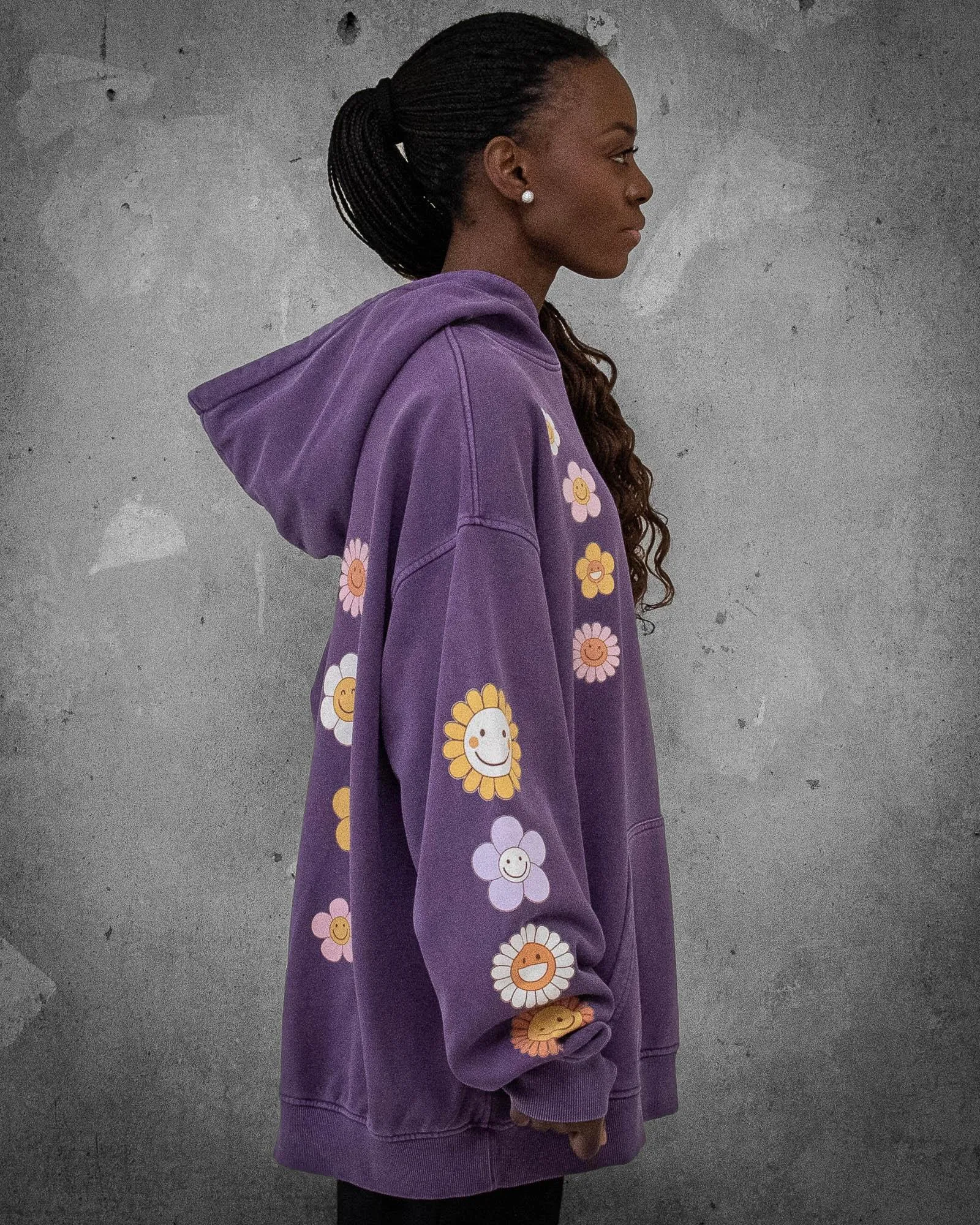 Flower Madness | Oversized Purple Retro Women's Hoodie