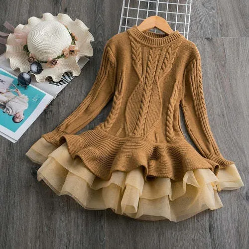 Girls Christmas Dress Knitting Sweater Dress for Girls Winter Dress