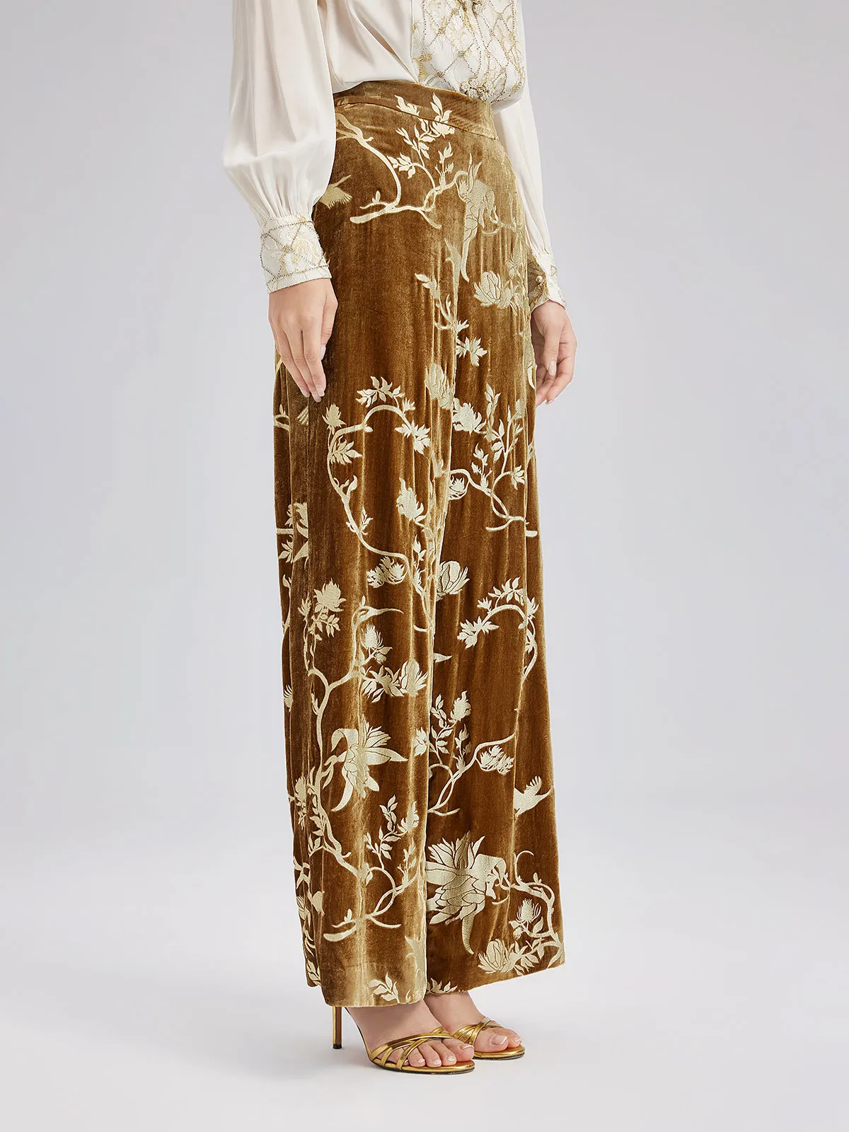 Gold Silk Foil Velvet Trousers (No Belt)