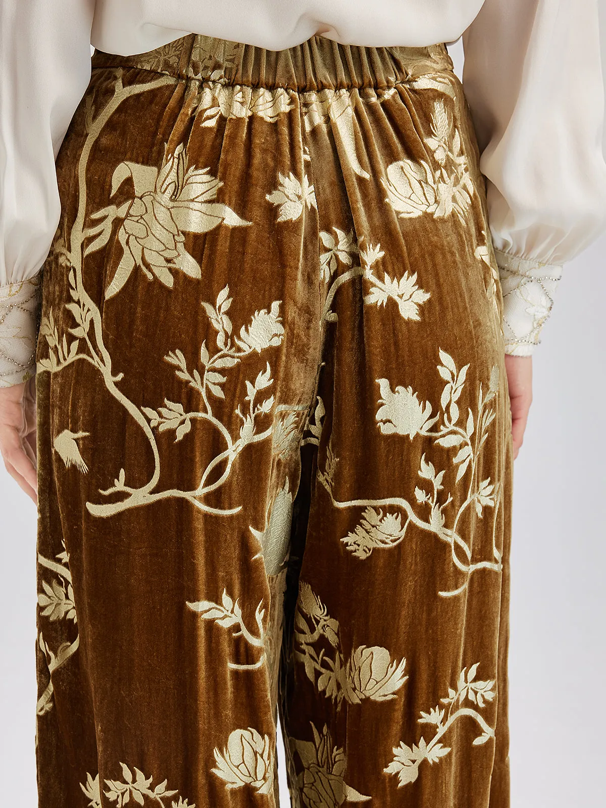 Gold Silk Foil Velvet Trousers (No Belt)