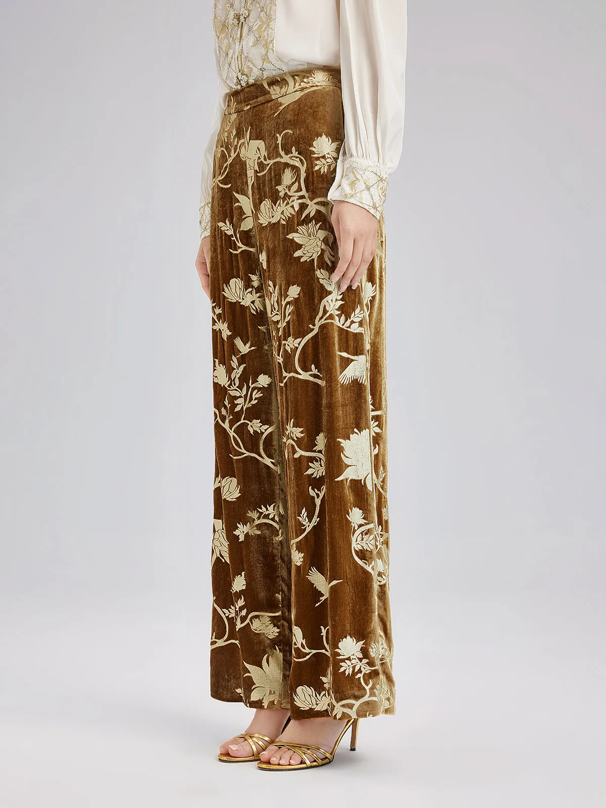 Gold Silk Foil Velvet Trousers (No Belt)