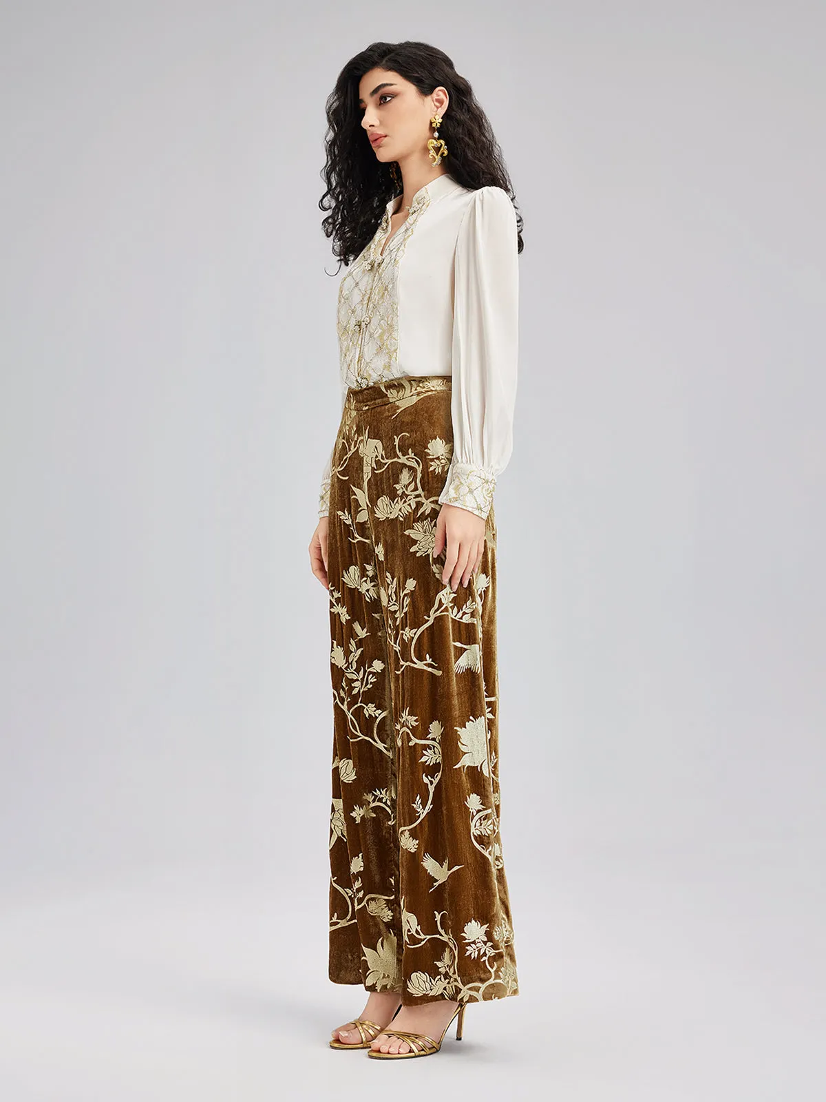 Gold Silk Foil Velvet Trousers (No Belt)