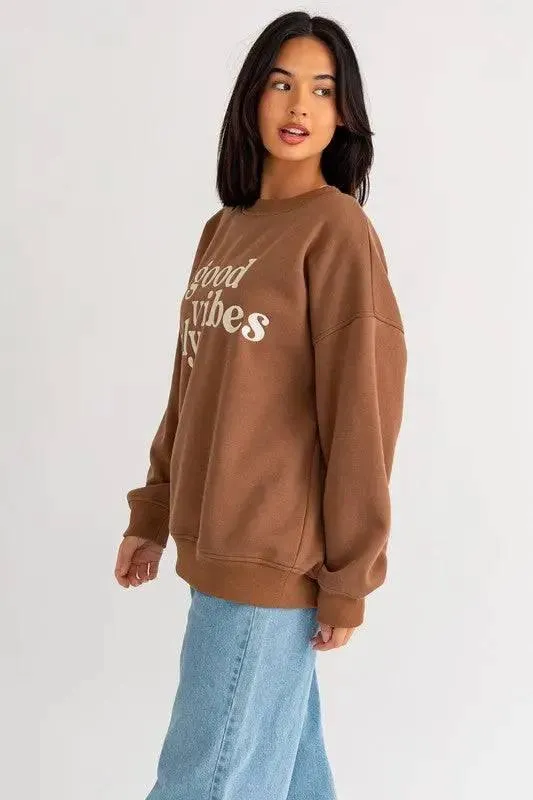 Good Vibes Embroidered Oversized Sweatshirt