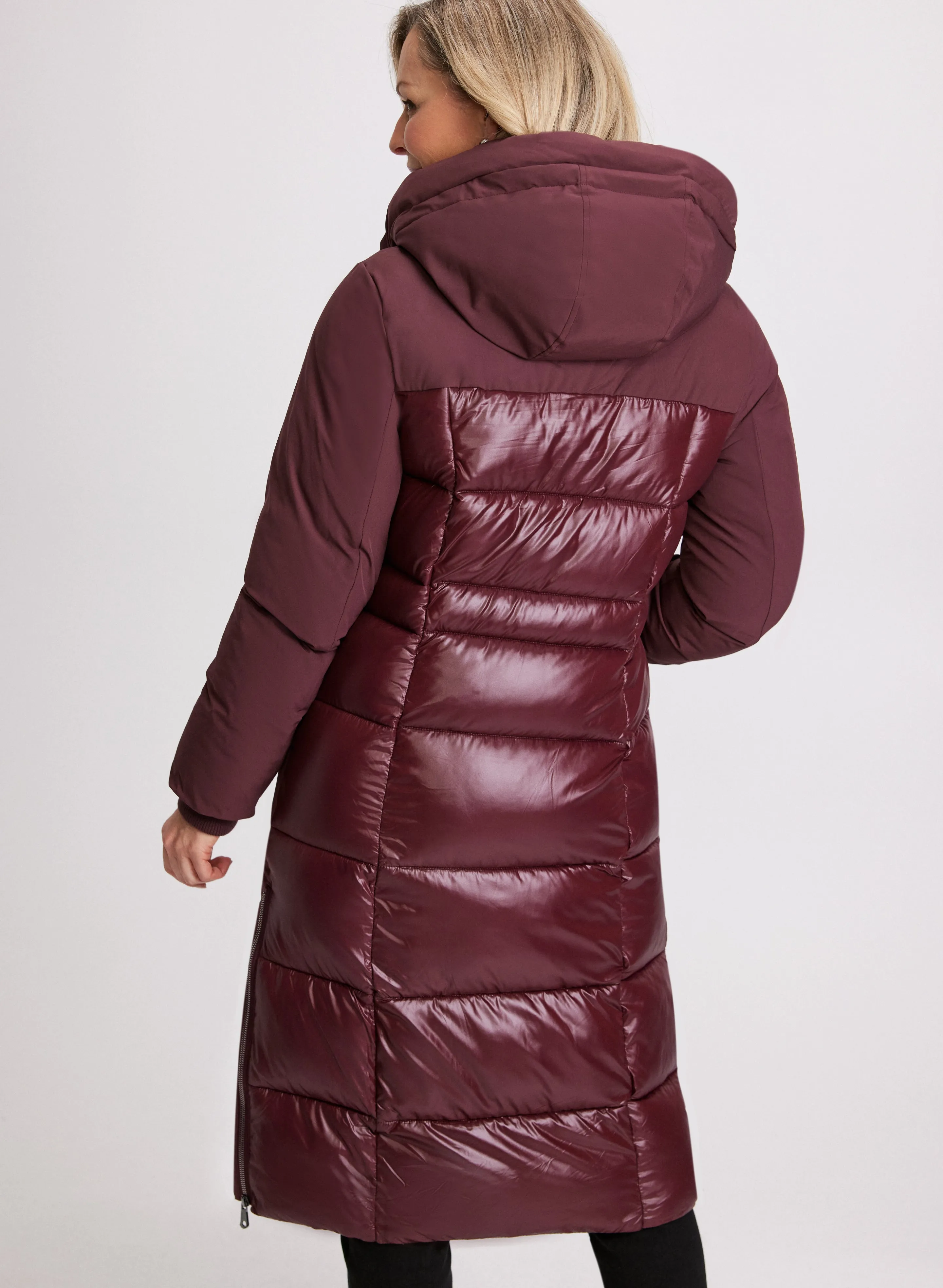 Hooded Mixed Puffer Coat