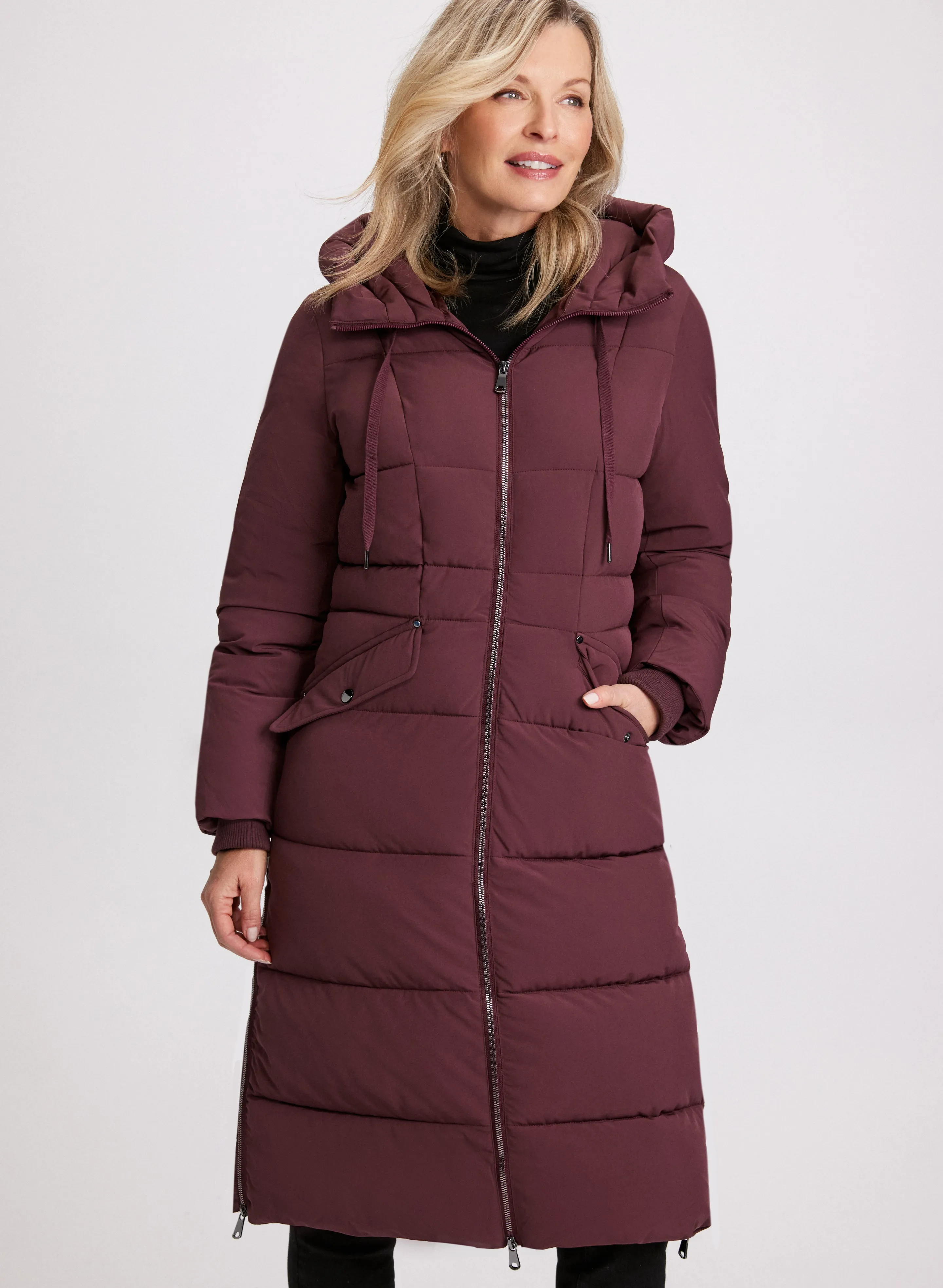 Hooded Mixed Puffer Coat