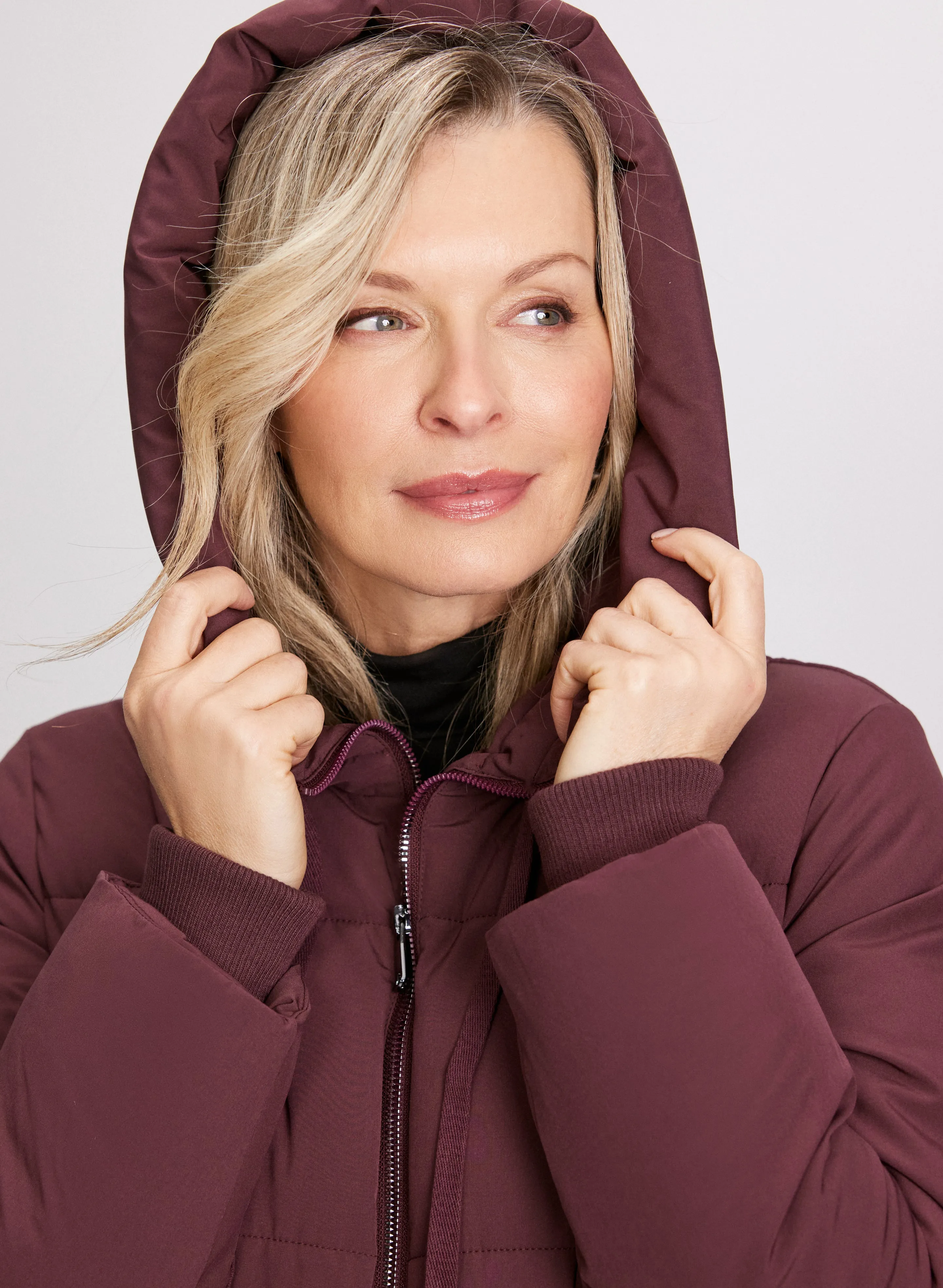 Hooded Mixed Puffer Coat