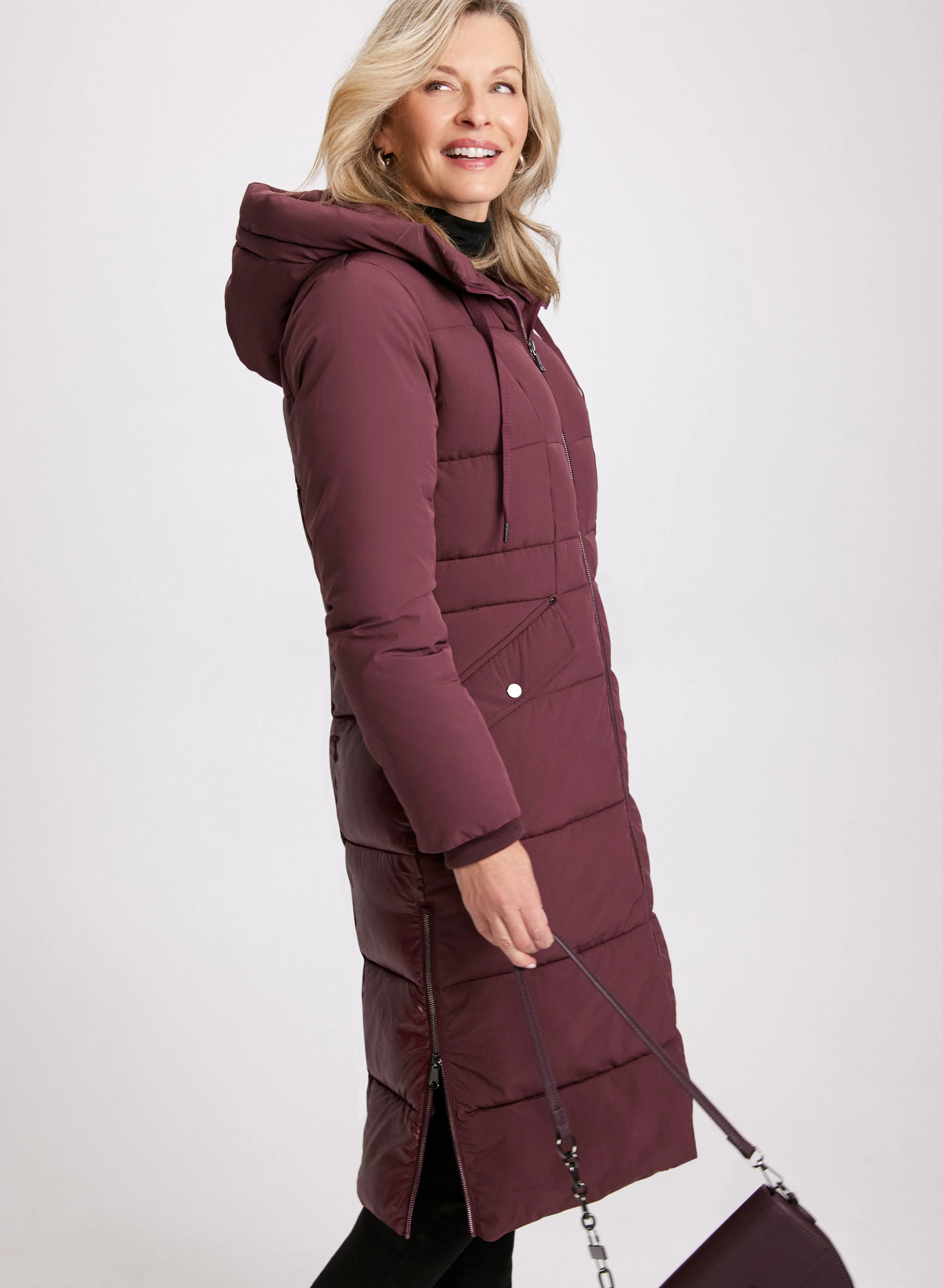 Hooded Mixed Puffer Coat