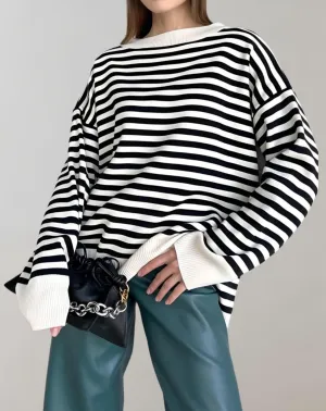 Janice - Stylish and Comfortable Oversize Striped Women's Round Neck Sweater