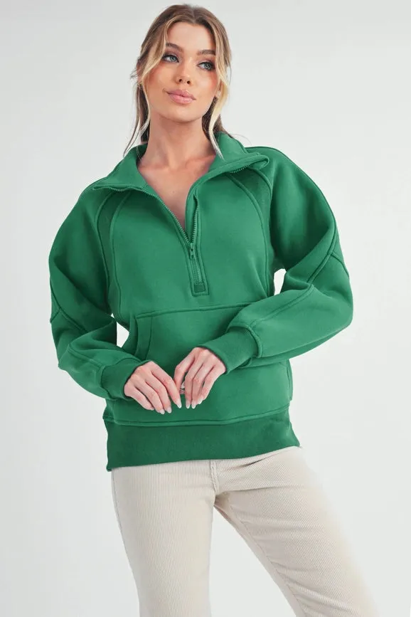 Long Dove Funnel Neck Half Zip Lily Pad