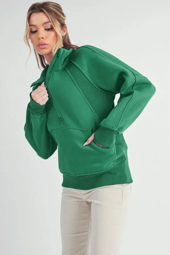 Long Dove Funnel Neck Half Zip Lily Pad