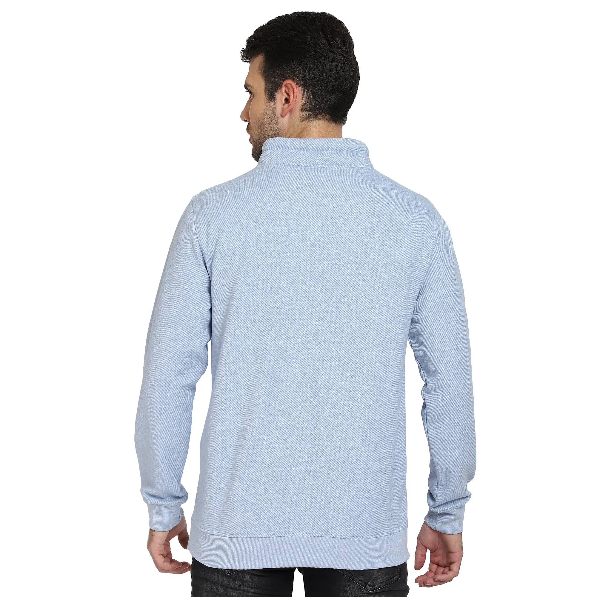 Men Round Neck Full Sleeves Sky Melange Casual Sweatshirt