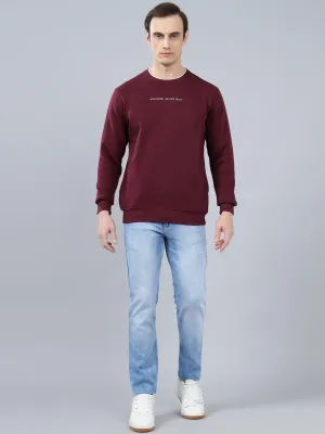 Men's Solid Maroon Round Neck Sweatshirt