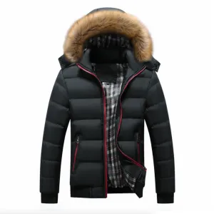 Men's Two-Tone Puffer Jacket with Removable Hood