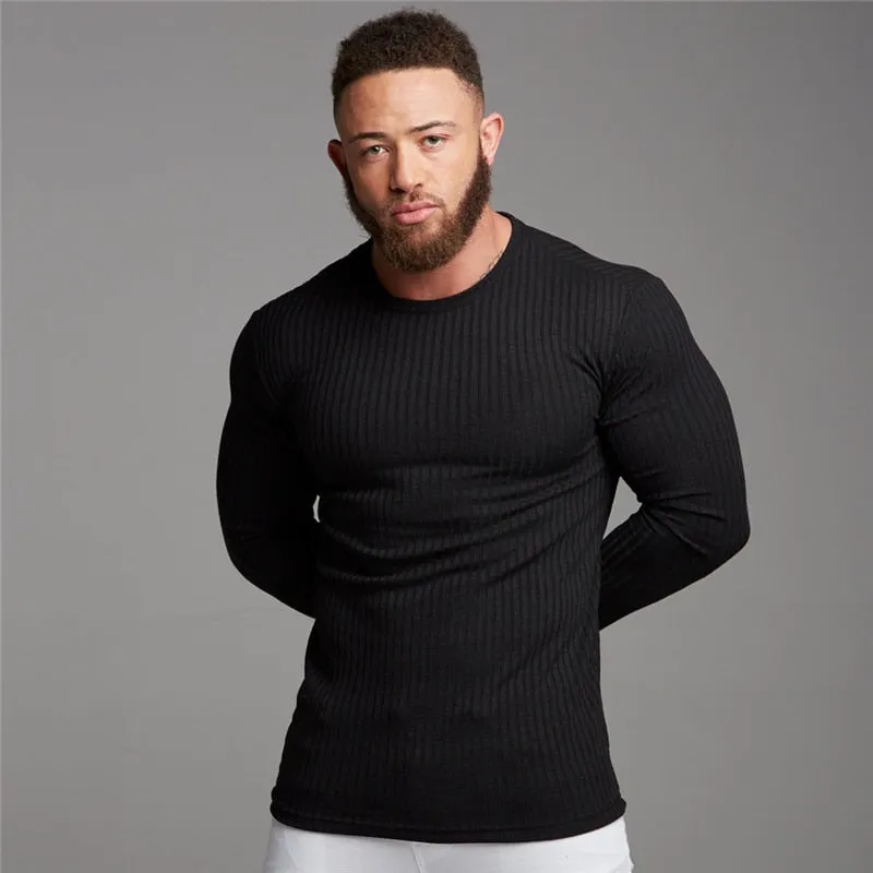 Muscleguys Autumn Fashion Thin Sweaters Men Long Sleeve Pullovers Man O-Neck Solid Slim Fit Sweaters Knitting Tops pull homme