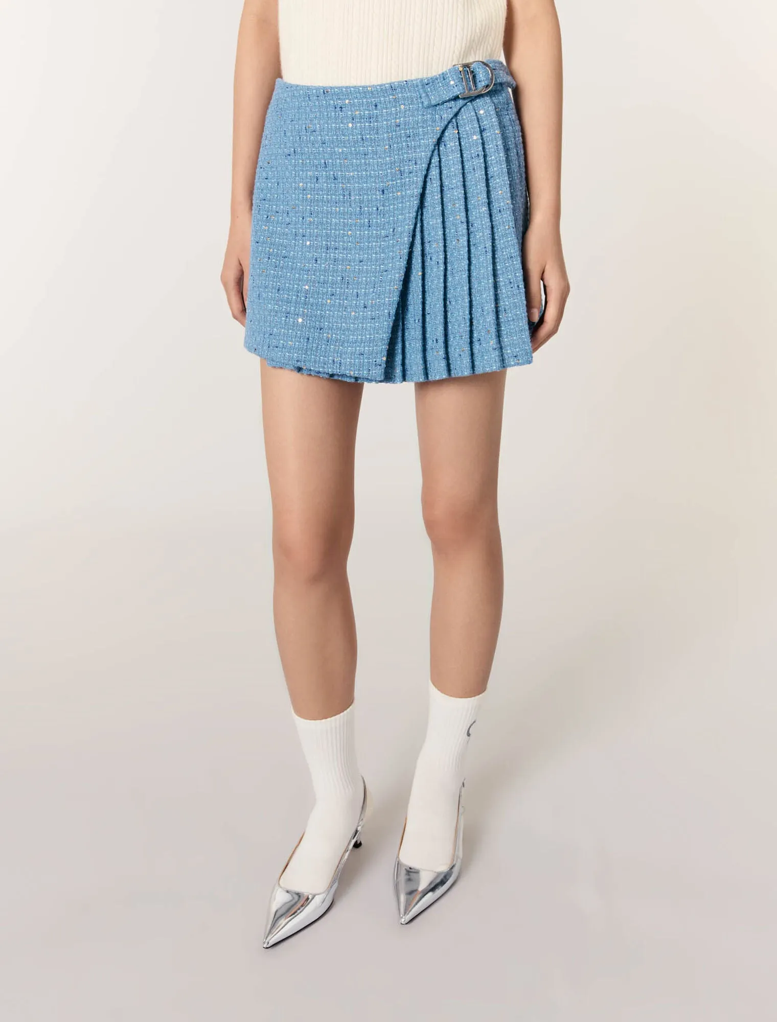 Pleated tweed skort