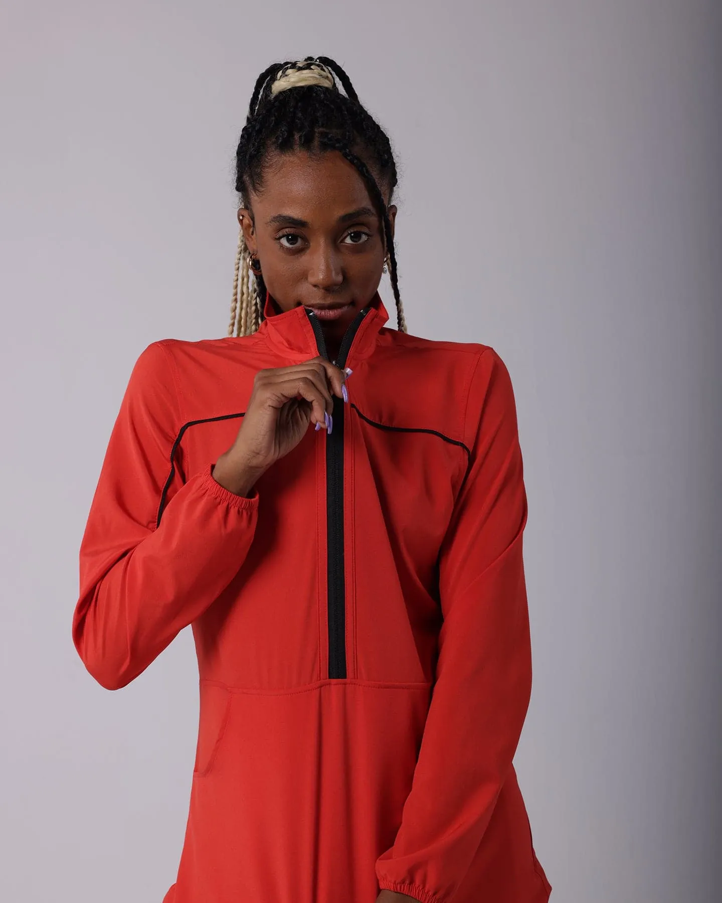 Red Half Zipper Wind Breaker