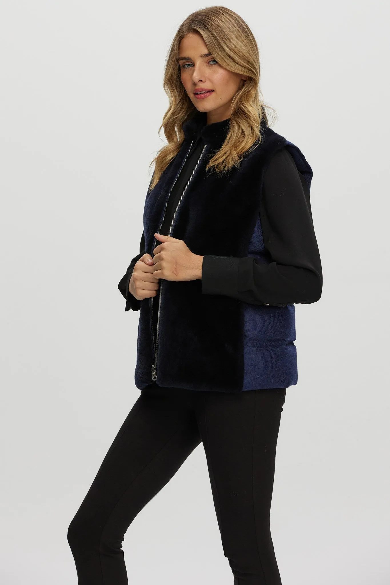 Reversible Select Shearling Lamb Vest with Loro Piana Cashmere & Wool Quilted Down Back