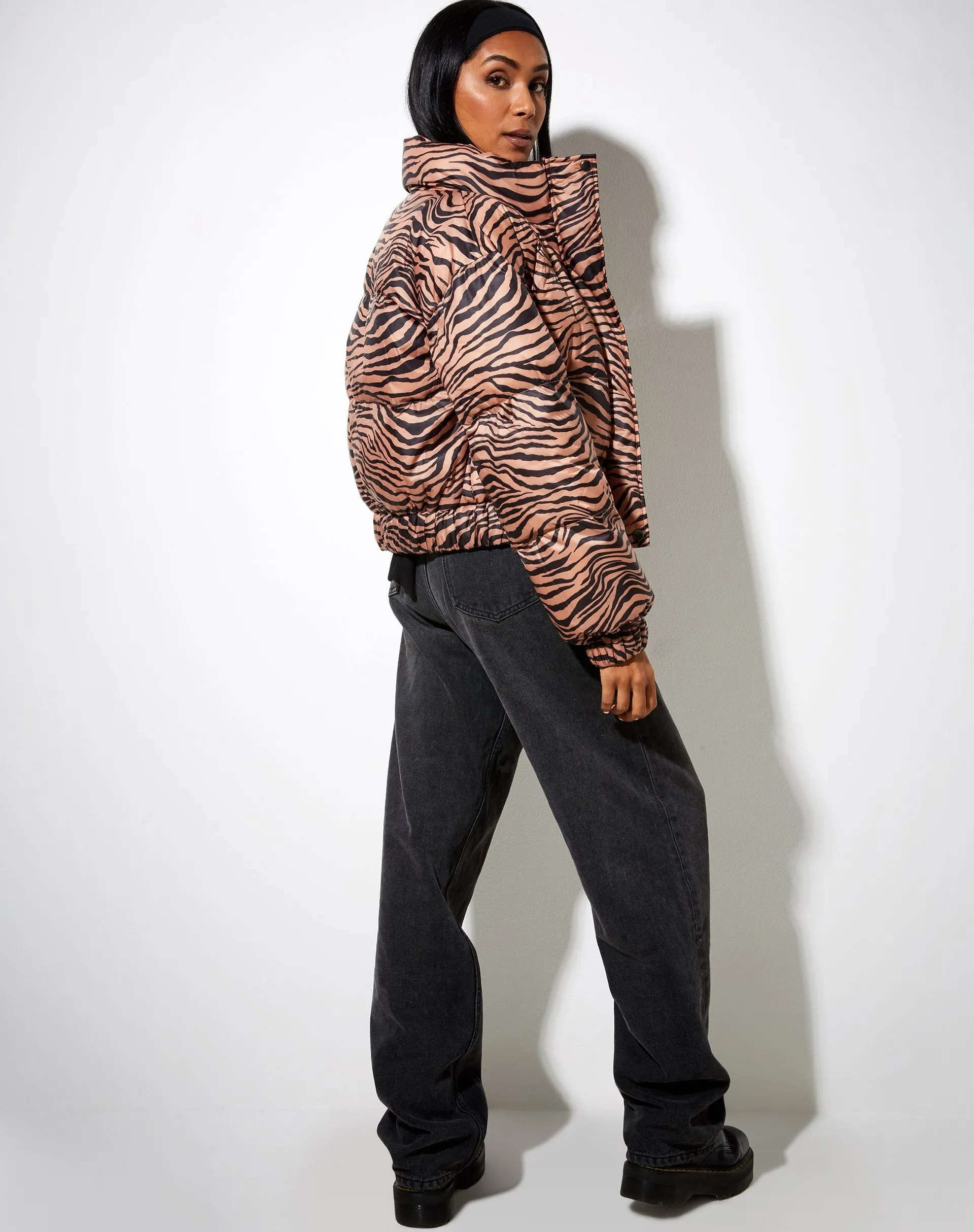 Rohos Puffer Jacket in Zebra Black and Brown