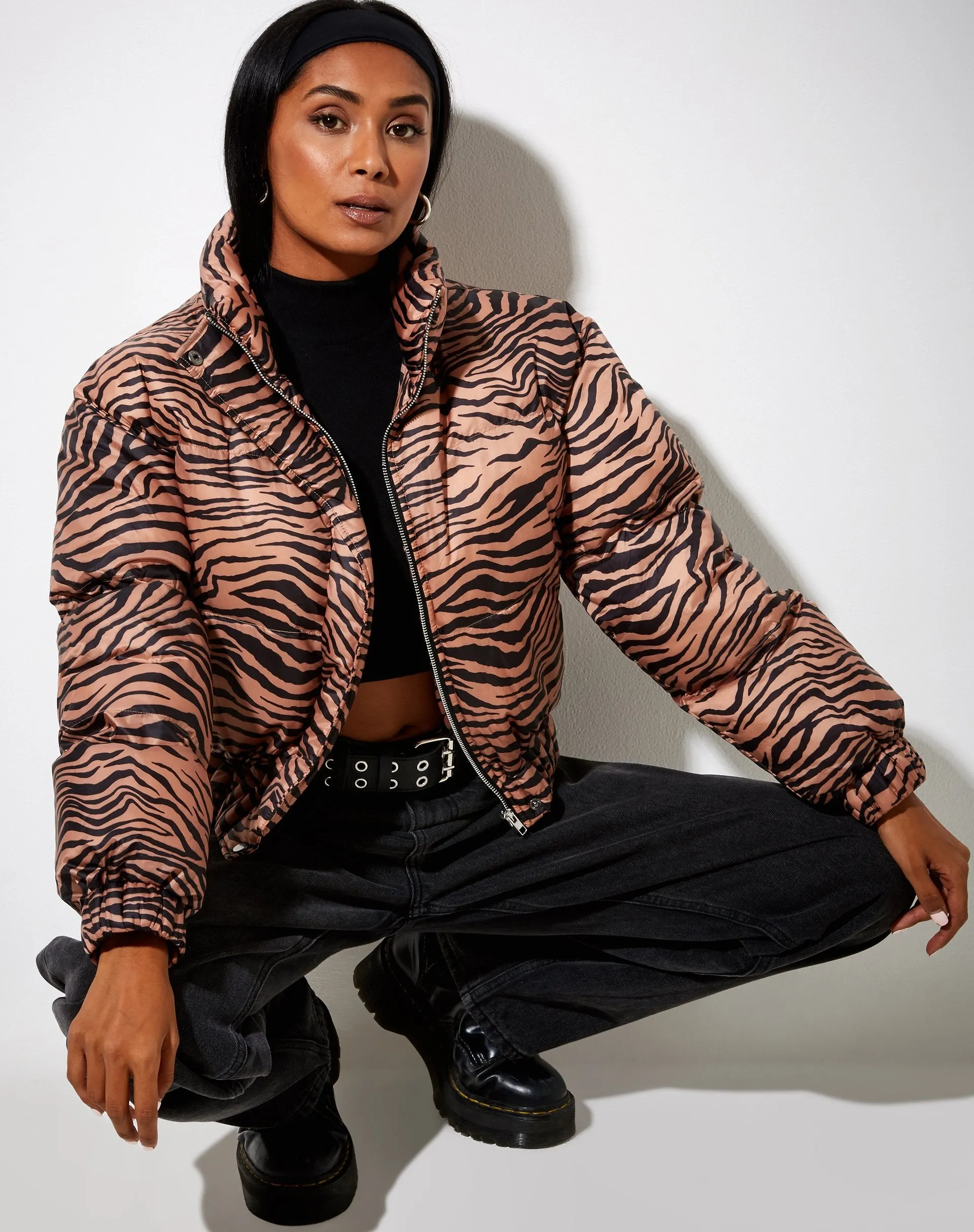 Rohos Puffer Jacket in Zebra Black and Brown