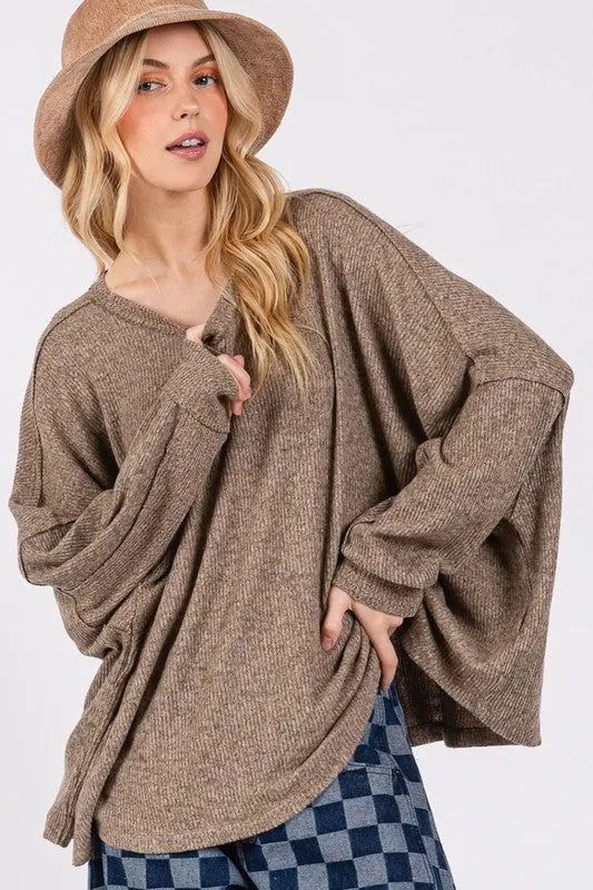 SAGE   FIG Round Neck Batwing Sleeve Oversize Top