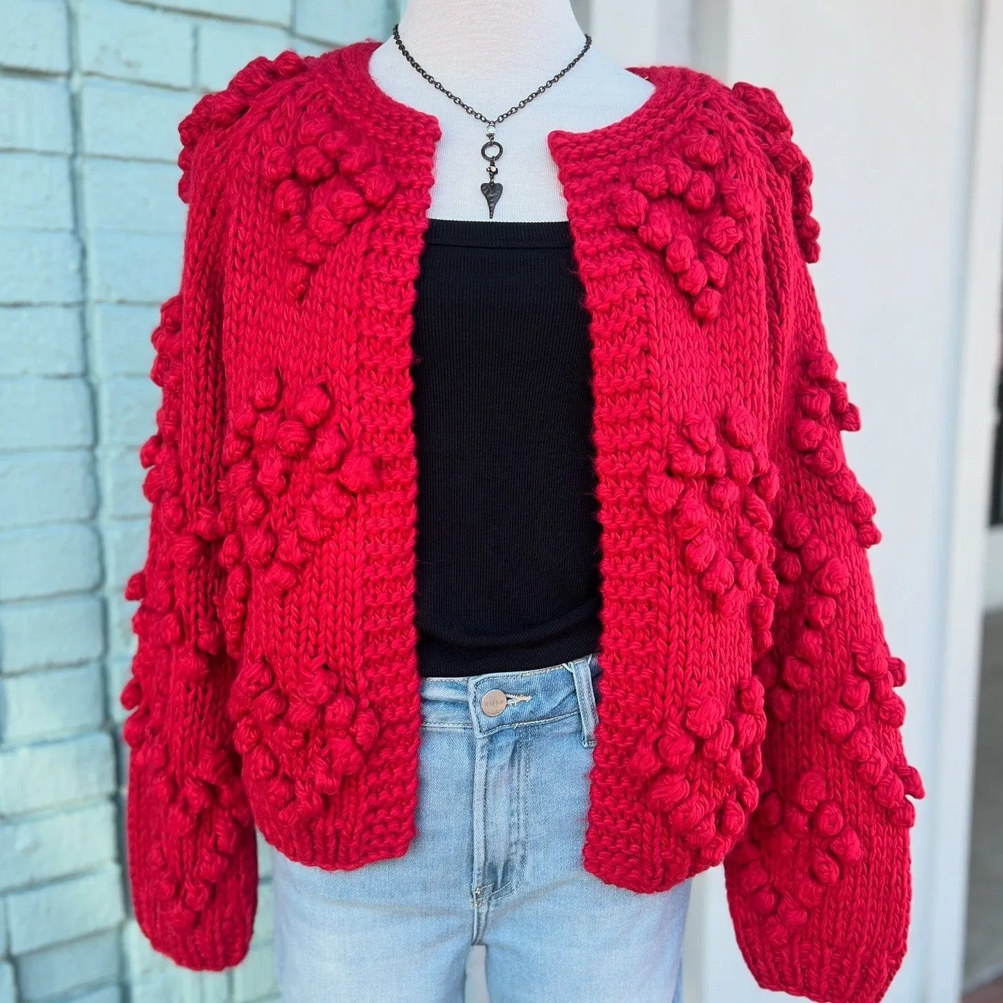 Scarlet Sweetheart Hand Knit Cardigan