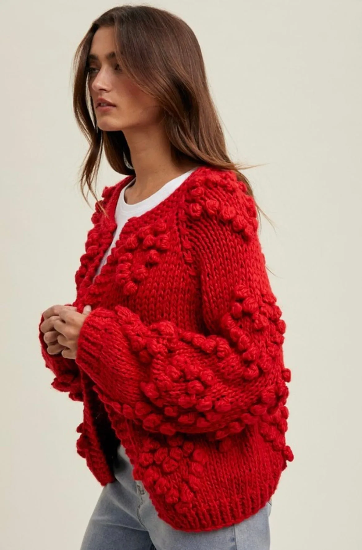 Scarlet Sweetheart Hand Knit Cardigan