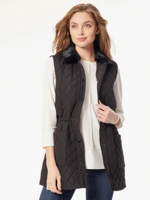 Snap Front Quilted Fur Collar Vest