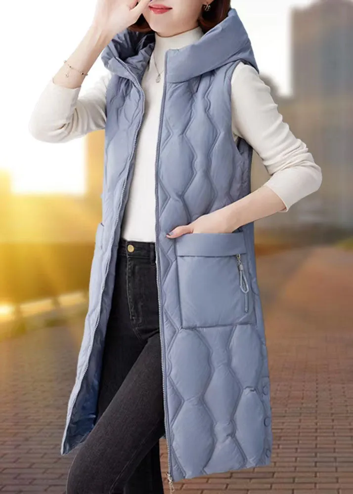 Thick Gray Women Parka Casual Winter Sleeveless Hooded Zippered Outwear