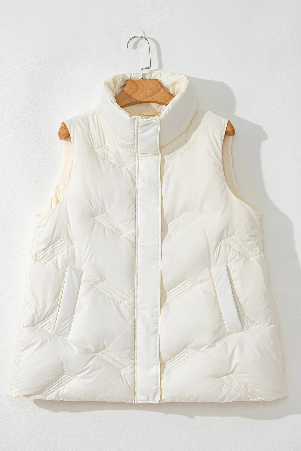 Trendy White Quilted Zip-Up Vest – Fall Layering