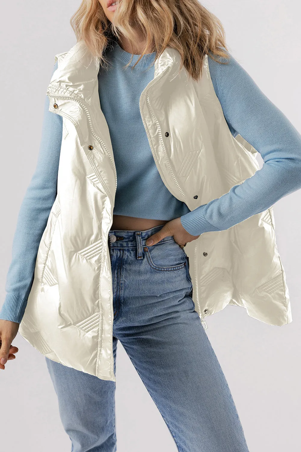 Trendy White Quilted Zip-Up Vest – Fall Layering