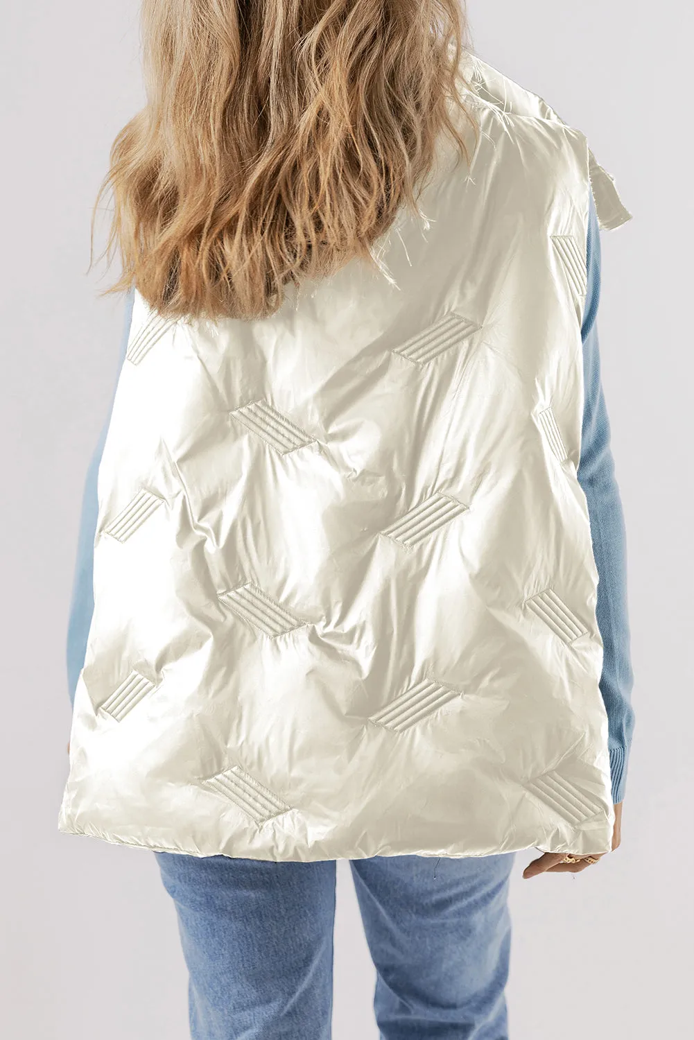 Trendy White Quilted Zip-Up Vest – Fall Layering