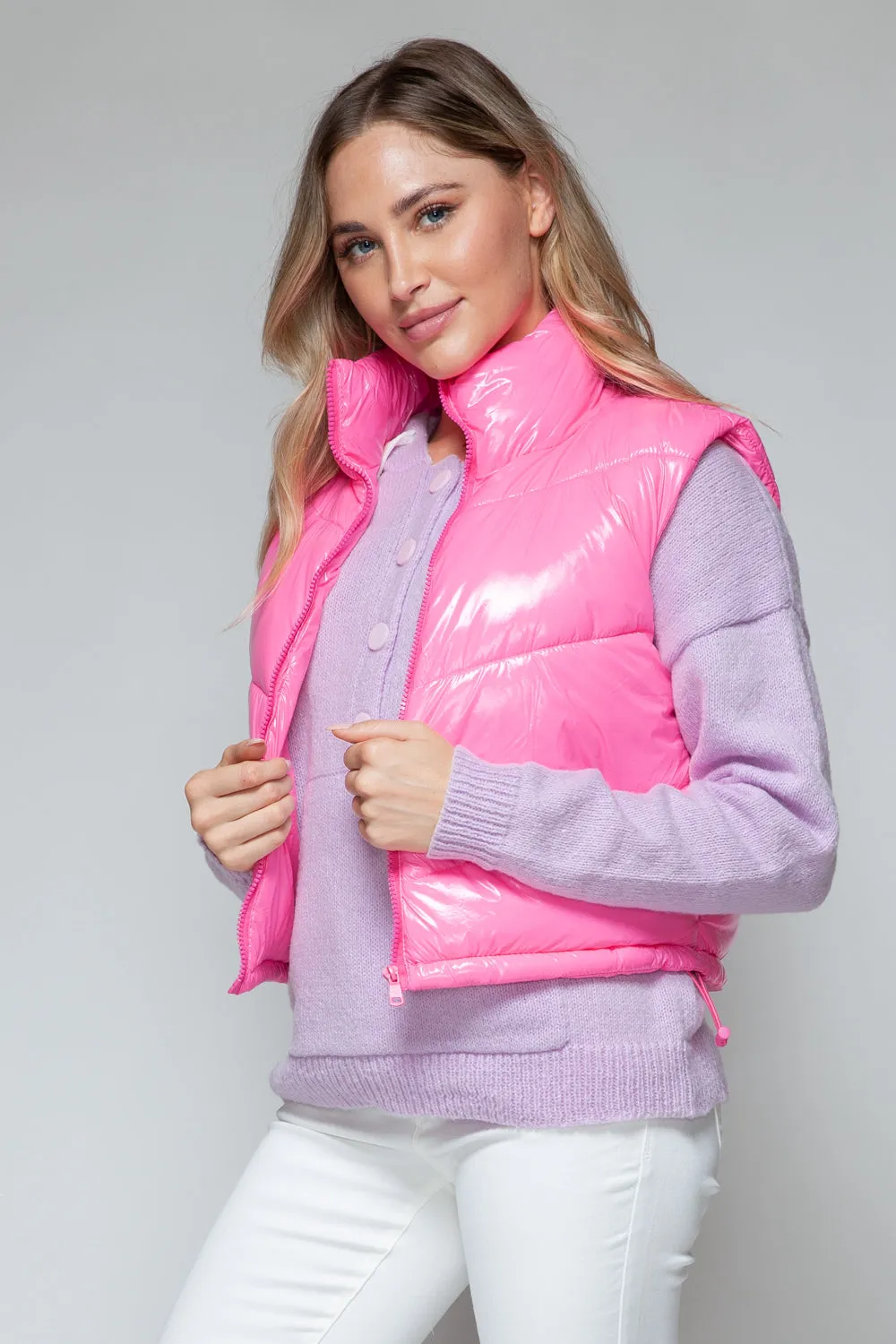 Turtleneck Shiny Quilted Vest