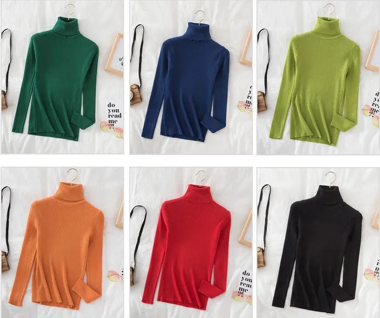 Turtleneck Sweater Women Knitted Soft Pullovers cashmere Jumpers Basic Solid Soft Sweaters Women Autumn Winter Casual Top