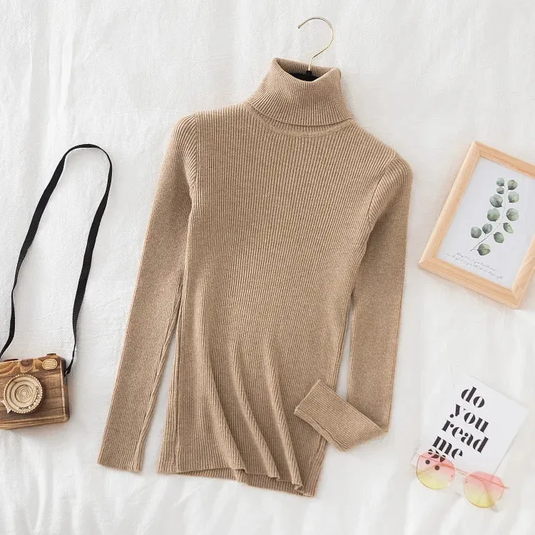 Turtleneck Sweater Women Knitted Soft Pullovers cashmere Jumpers Basic Solid Soft Sweaters Women Autumn Winter Casual Top