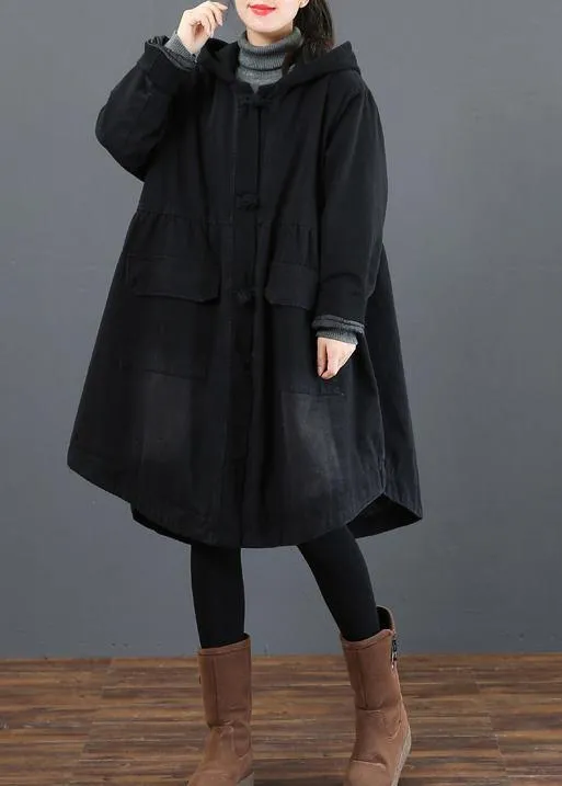 Women black  clothes Fashion Ideas hooded large hem coat