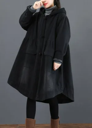 Women black  clothes Fashion Ideas hooded large hem coat