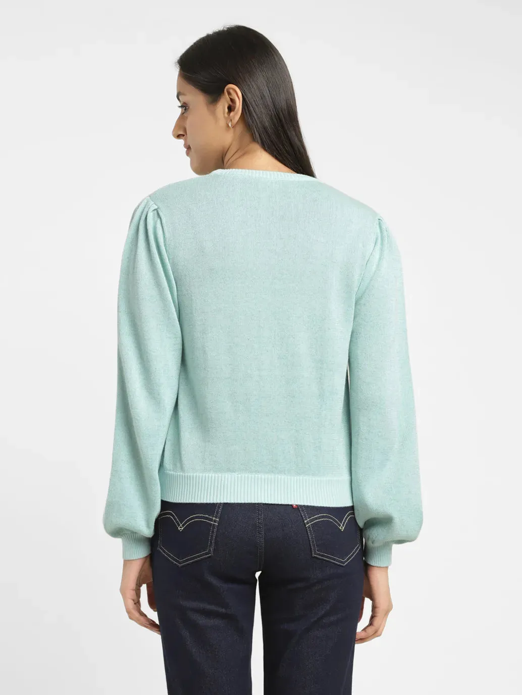 Women's Solid Blue Crew Neck Sweater